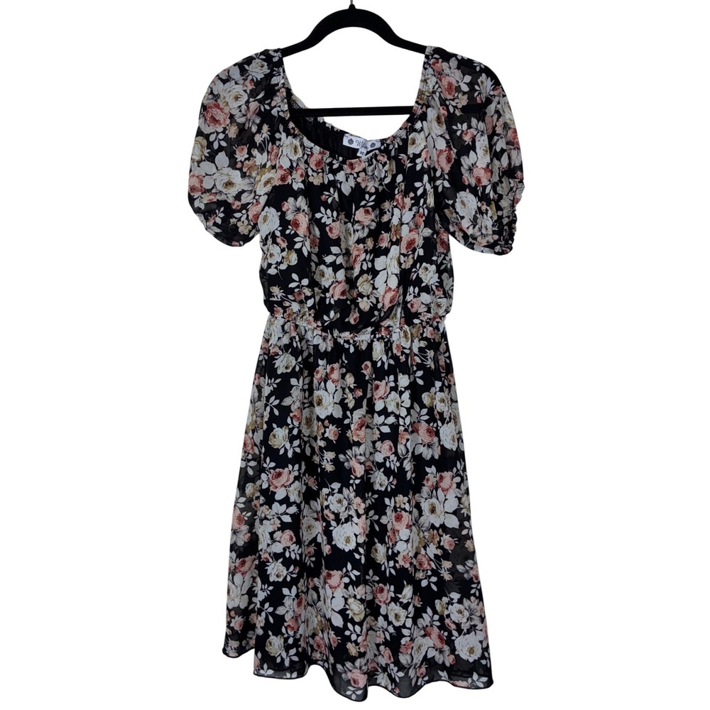 Wilde Floral Chiffon Puff Sleeve Dress Womens M‎ Cottagecore Whimsygoth Mini